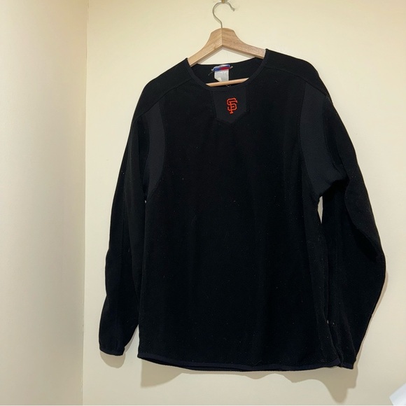 Men’s Vintage Majestic Brand San Francisco Logo Black Fleece Pullover Sweater - Picture 2 of 15